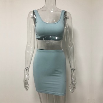 Women Crop Top And Skirt Set Two Piece 2 Layers